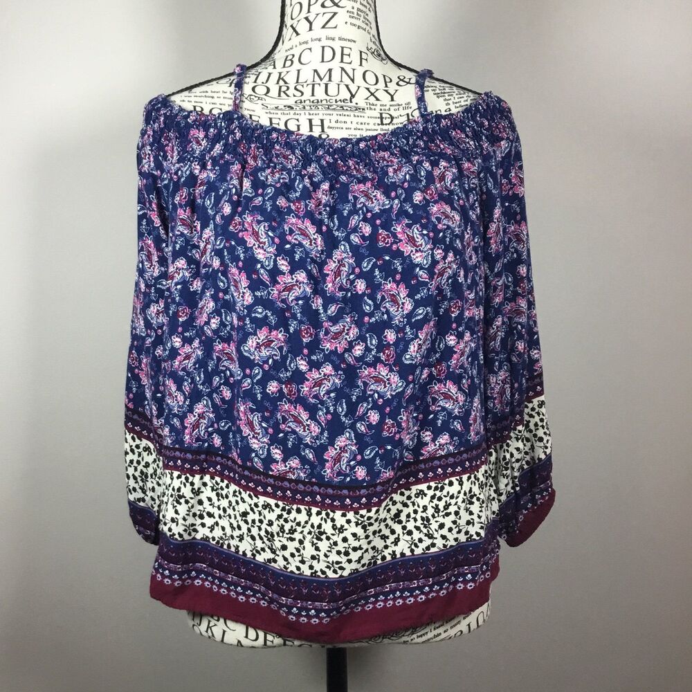 Cold shoulder spaghetti strap paisley floral floaty top fairycore hippie boho L